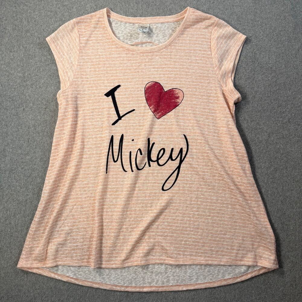 Disney with Lauren Conrad I Love Mickey Top Women's Large Pink Stripe Cap Sleeve